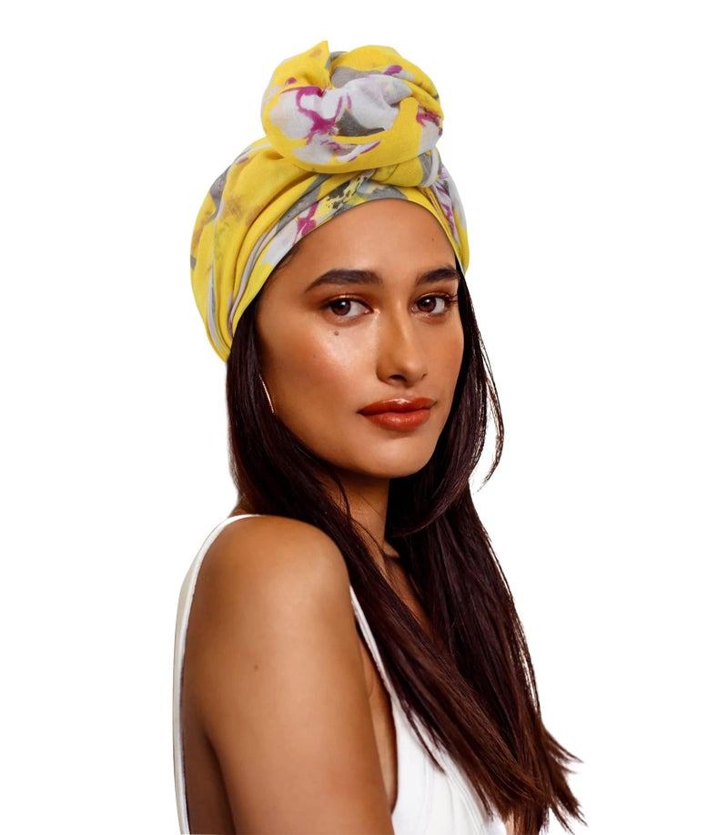 GERINLY Yellow Scarves for Women Bright Florals Fashion Head Scarf Cotton Wraps and Shawls for Travel Beach Cover Up (Yellow) - Image 4